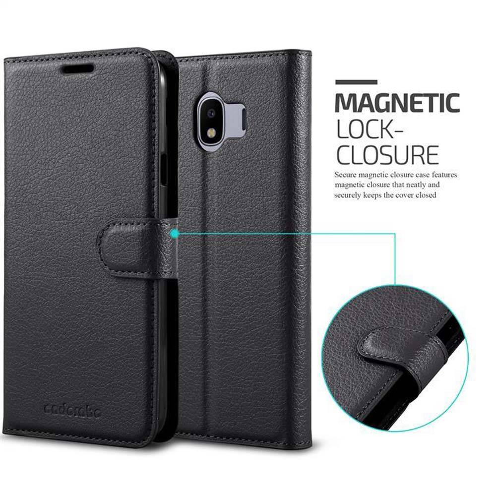 Cadorabo Hülle für Samsung Galaxy J4 2018 Schutz Hülle in Schwarz Handyhülle Etui Case Cover Magnetverschluss