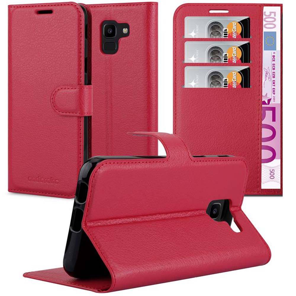 Cadorabo Hülle für Samsung Galaxy J6 2018 Schutz Hülle in Rot Handyhülle Etui Case Cover Magnetverschluss