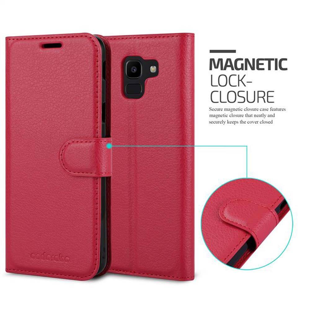 Cadorabo Hülle für Samsung Galaxy J6 2018 Schutz Hülle in Rot Handyhülle Etui Case Cover Magnetverschluss