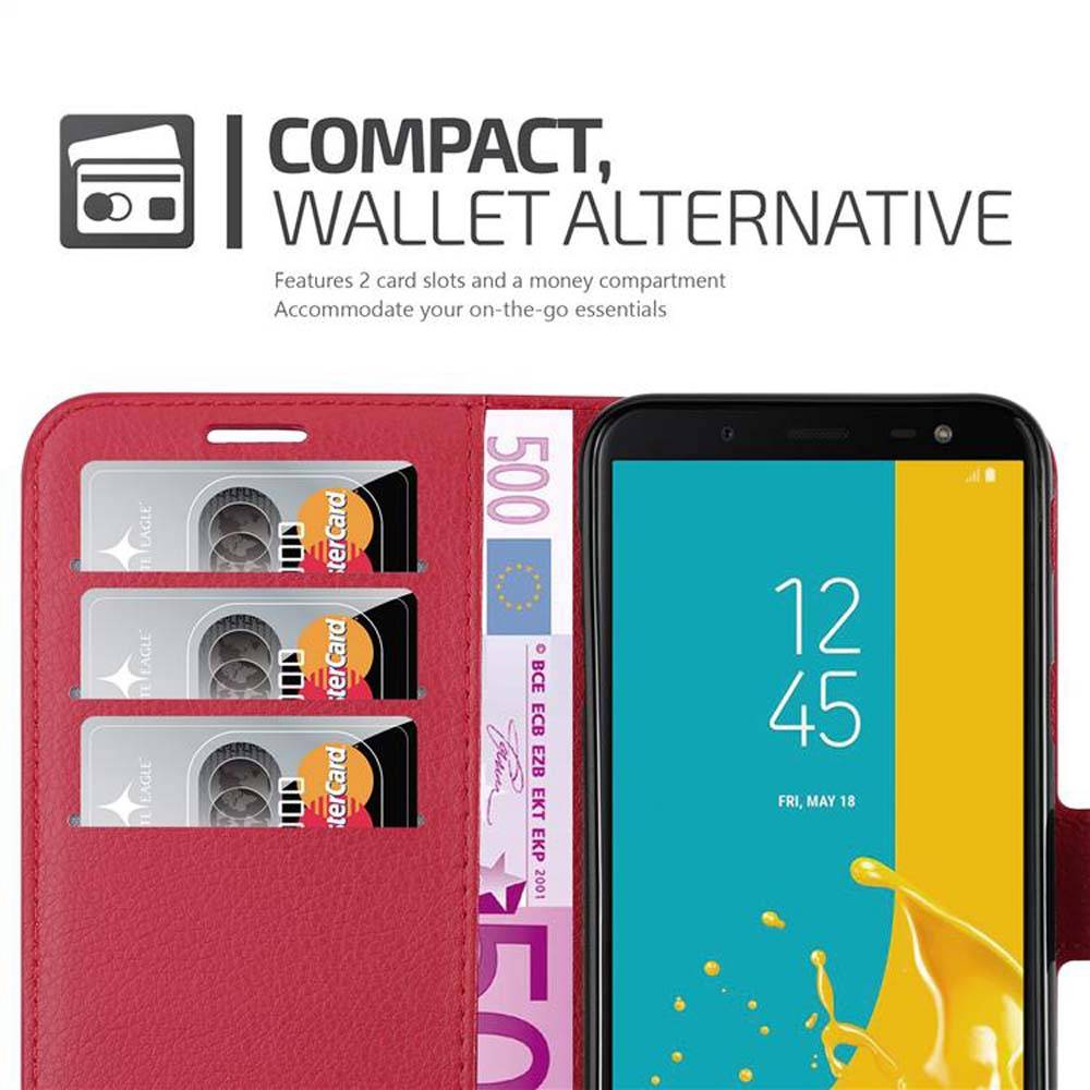 Cadorabo Hülle für Samsung Galaxy J6 2018 Schutz Hülle in Rot Handyhülle Etui Case Cover Magnetverschluss