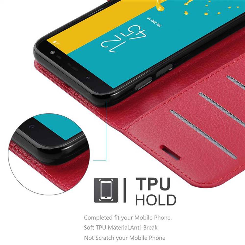 Cadorabo Hülle für Samsung Galaxy J6 2018 Schutz Hülle in Rot Handyhülle Etui Case Cover Magnetverschluss