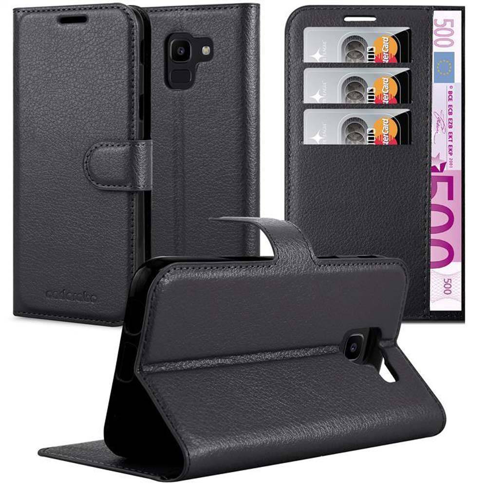 Cadorabo Hülle für Samsung Galaxy J6 2018 Schutz Hülle in Schwarz Handyhülle Etui Case Cover Magnetverschluss