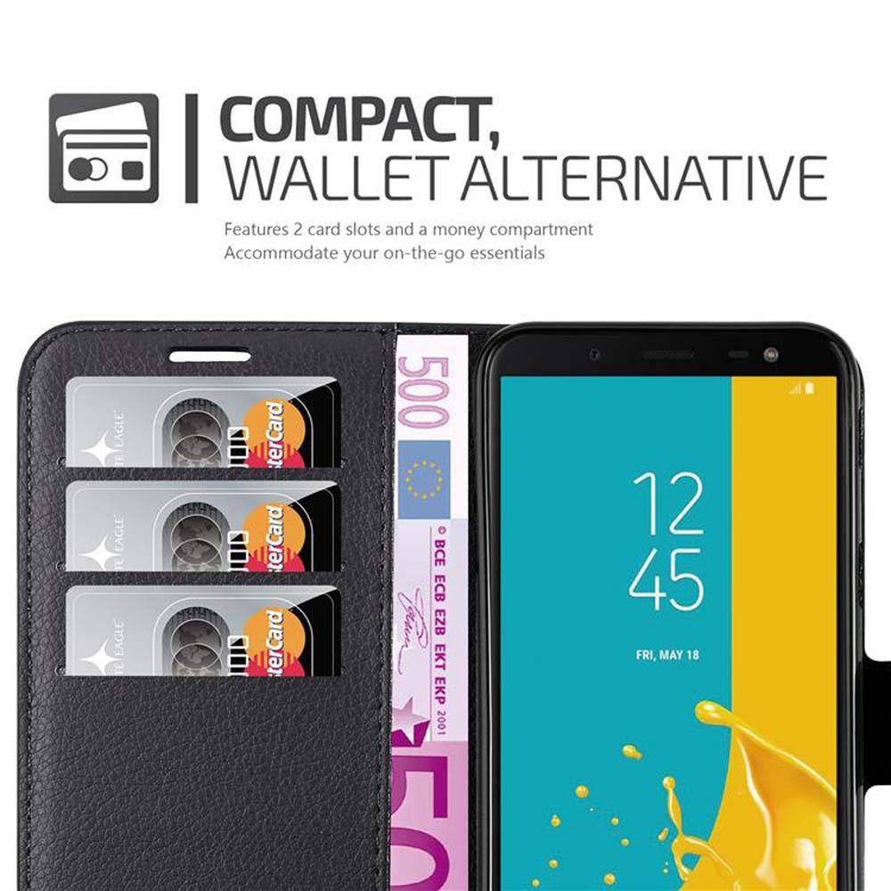 Cadorabo Hülle für Samsung Galaxy J6 2018 Schutz Hülle in Schwarz Handyhülle Etui Case Cover Magnetverschluss