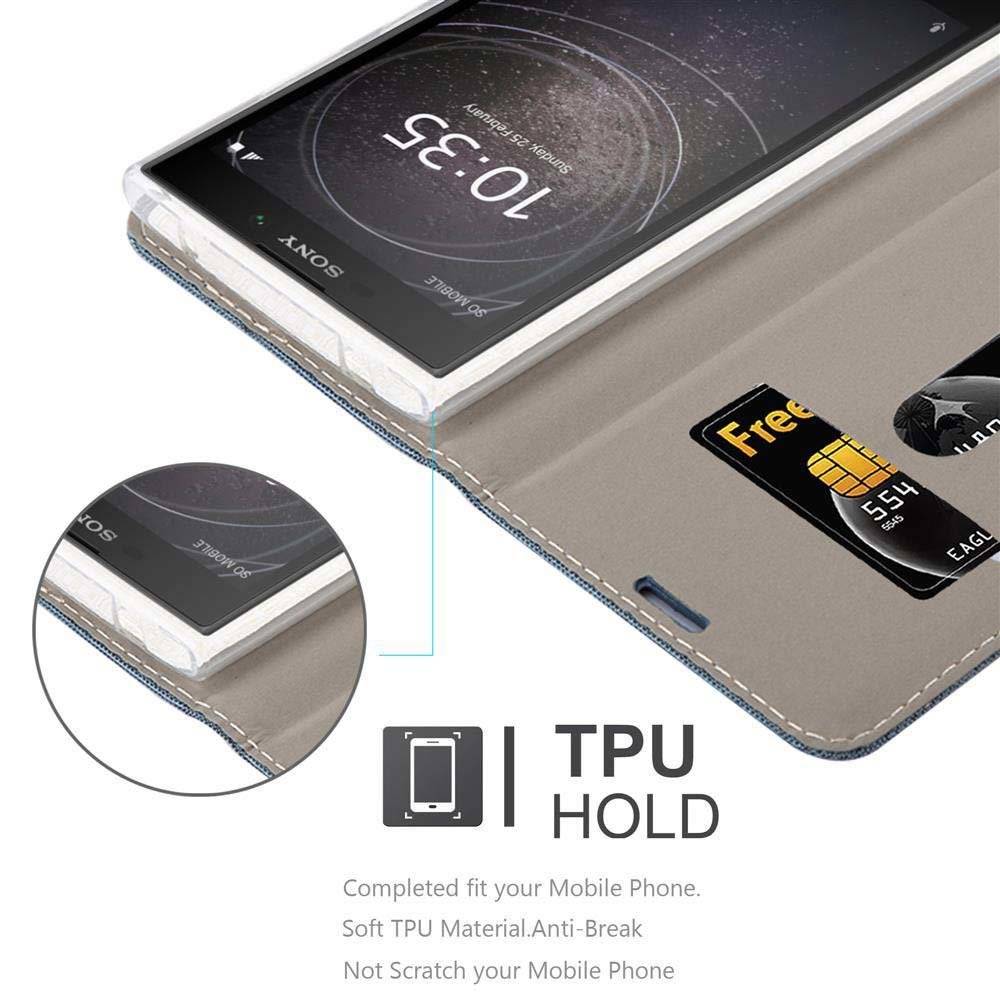 Cadorabo Handy Hülle für Sony Xperia L2 Hülle in DUNKEL BLAU SCHWARZ , Schutzhülle Tasche case cover mit Kartenfach, Standfunktion, Magnetverschlu