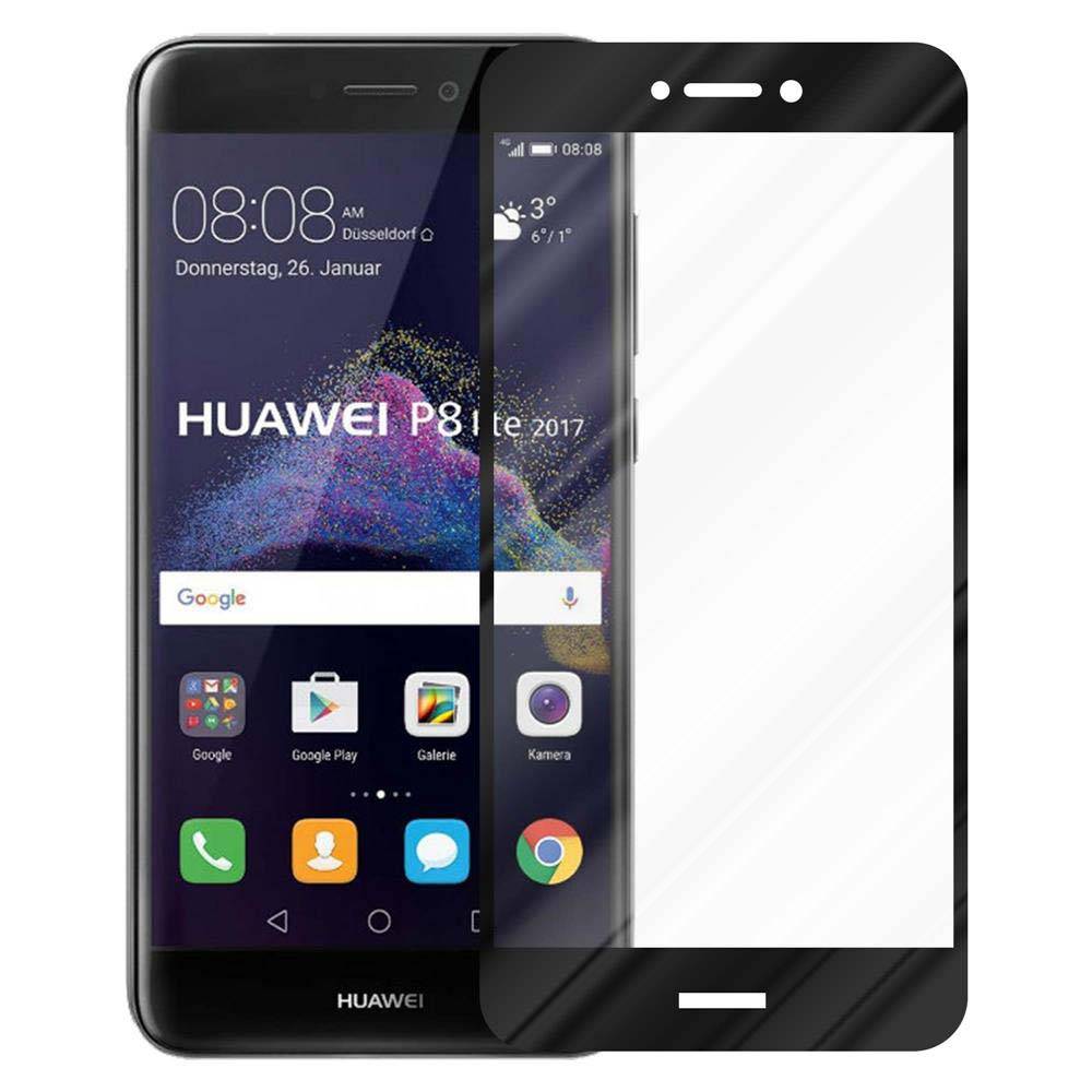 Cadorabo Panzerfolie für Huawei P8 LITE 2017 Schutzfolie in Schwarz Vollbild Folie Tempered Display Schutzglas