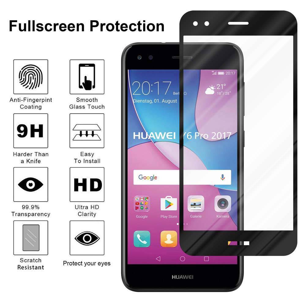 Cadorabo Panzerfolie für Huawei Y6 PRO 2017 Schutzfolie in Schwarz Vollbild Folie Tempered Display Schutzglas