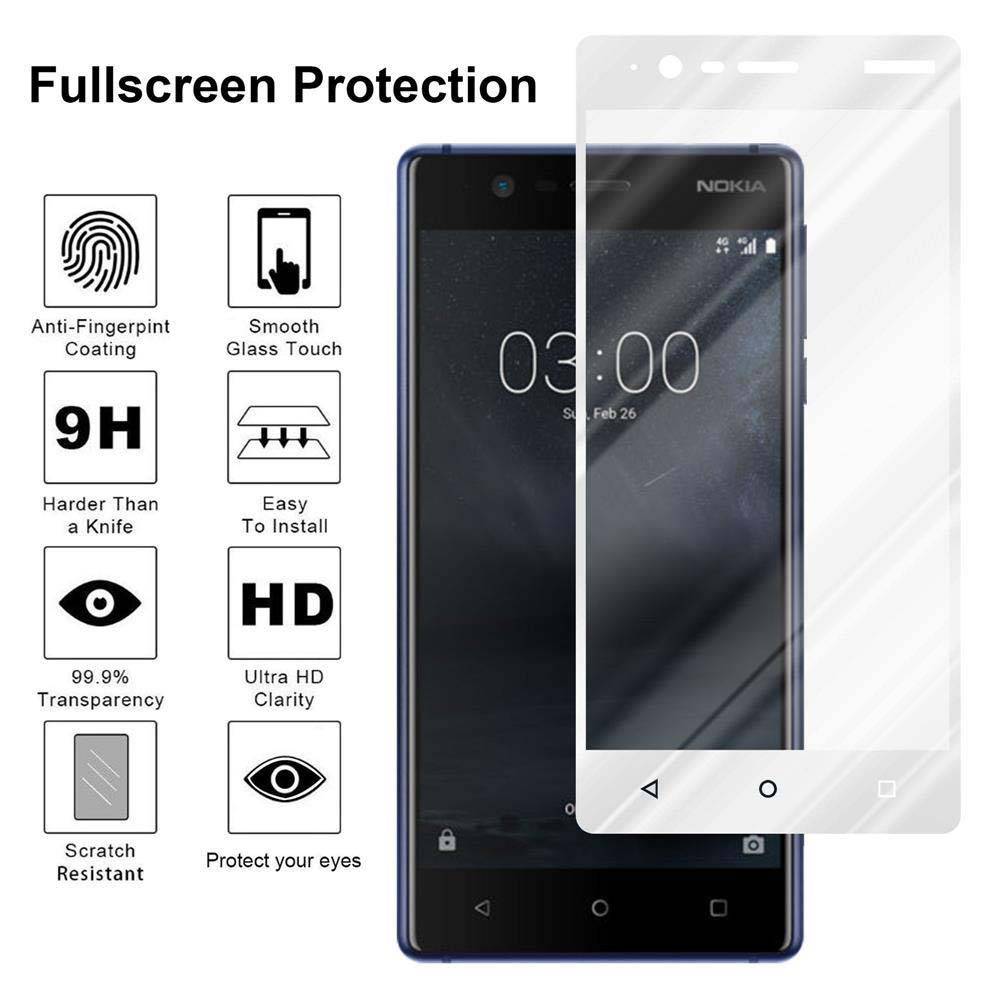 Cadorabo Panzerfolie für Nokia 3.1 2018 Schutzfolie in Weiß Vollbild Folie Tempered Display Schutzglas