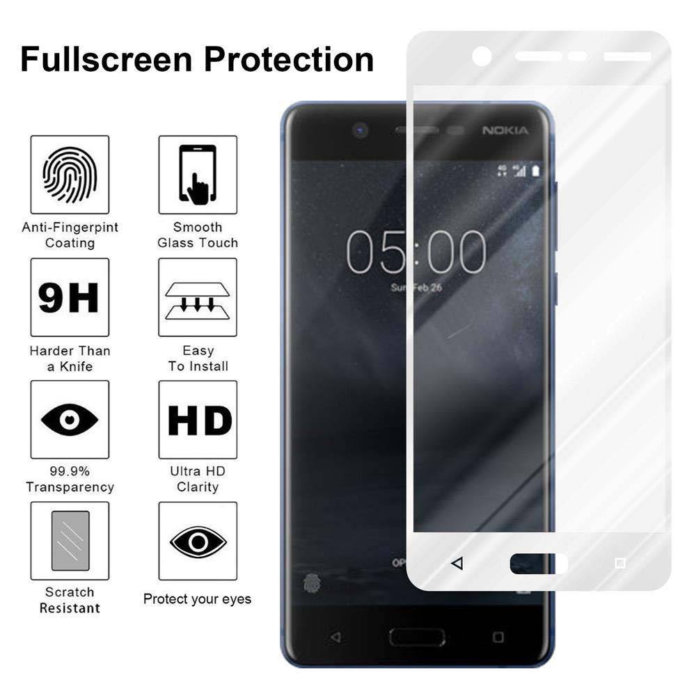 Cadorabo Panzerfolie für Nokia 5.1 2018 Schutzfolie in Weiß Vollbild Folie Tempered Display Schutzglas