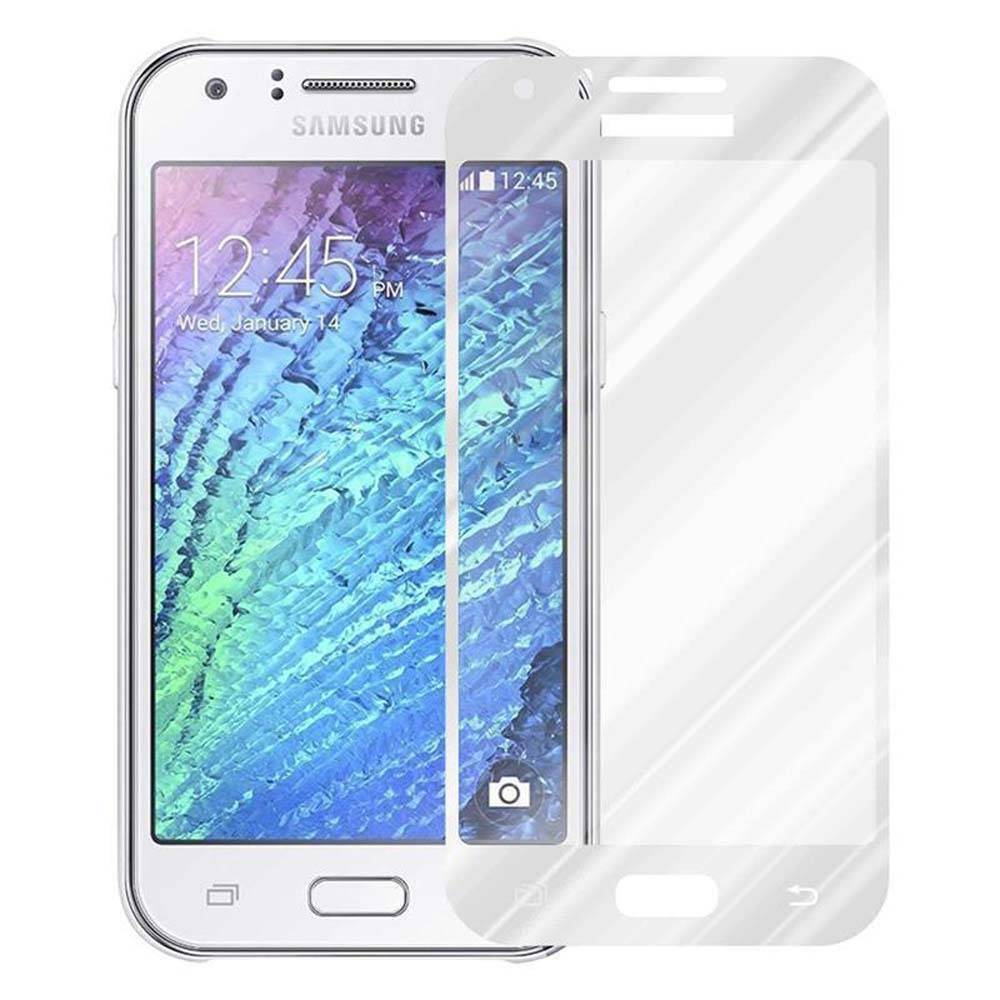 Cadorabo Panzerfolie für Samsung Galaxy J1 2015 Schutzfolie in Weiß Vollbild Folie Tempered Display Schutzglas