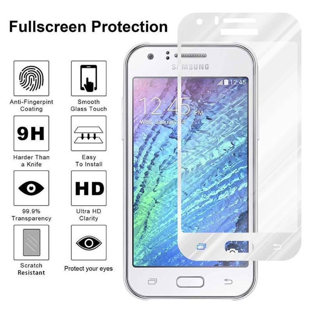 Cadorabo Panzerfolie für Samsung Galaxy J1 2015 Schutzfolie in Weiß Vollbild Folie Tempered Display Schutzglas