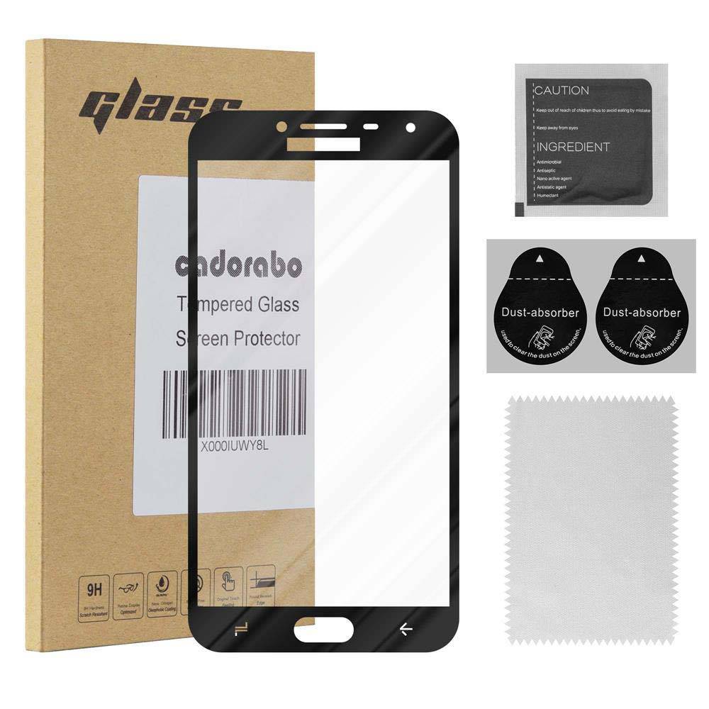Cadorabo Panzerfolie für Samsung Galaxy J4 2018 Schutzfolie in Schwarz Vollbild Folie Tempered Display Schutzglas