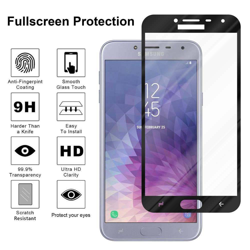 Cadorabo Panzerfolie für Samsung Galaxy J4 2018 Schutzfolie in Schwarz Vollbild Folie Tempered Display Schutzglas