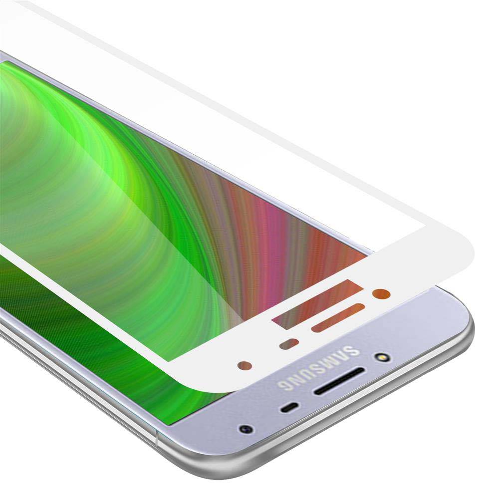 Cadorabo Panzerfolie für Samsung Galaxy J4 2018 Schutzfolie in Weiß Vollbild Folie Tempered Display Schutzglas