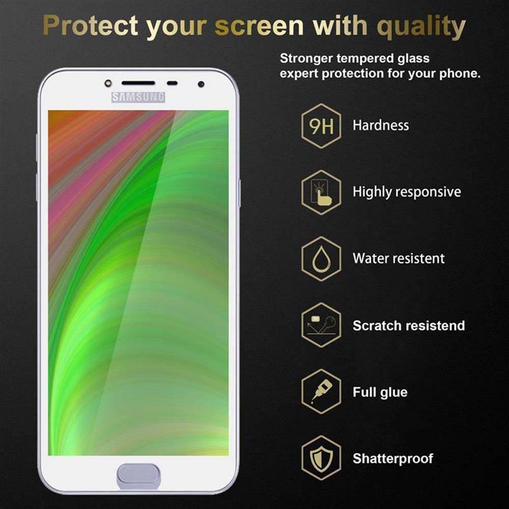 Cadorabo Panzerfolie für Samsung Galaxy J4 2018 Schutzfolie in Weiß Vollbild Folie Tempered Display Schutzglas