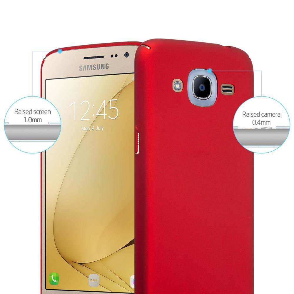 Cadorabo Hülle für Samsung Galaxy J2 2016 Schutzhülle in Rot Hard Case Handy Hülle Etui