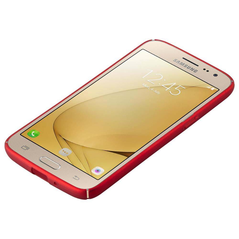 Cadorabo Hülle für Samsung Galaxy J2 2016 Schutzhülle in Rot Hard Case Handy Hülle Etui