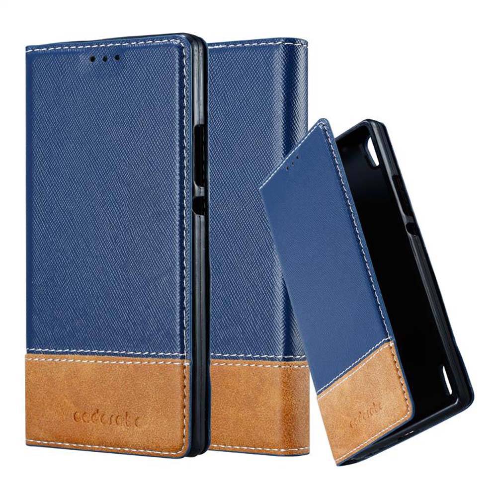 Cadorabo Hülle für Huawei ASCEND P7 Schutzhülle in Blau SHandyhülle Book Case Etui Kunstleder