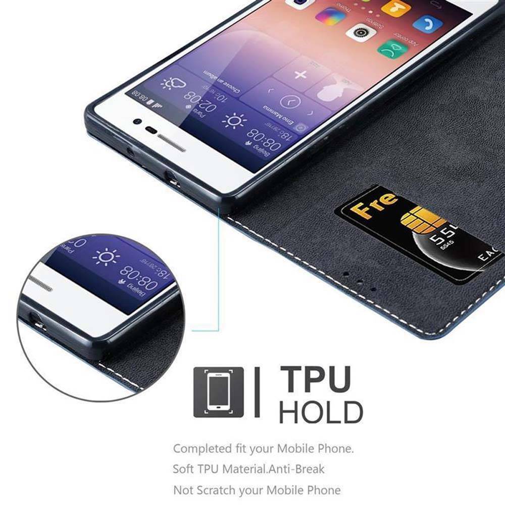 Cadorabo Hülle für Huawei ASCEND P7 Schutzhülle in Blau SHandyhülle Book Case Etui Kunstleder
