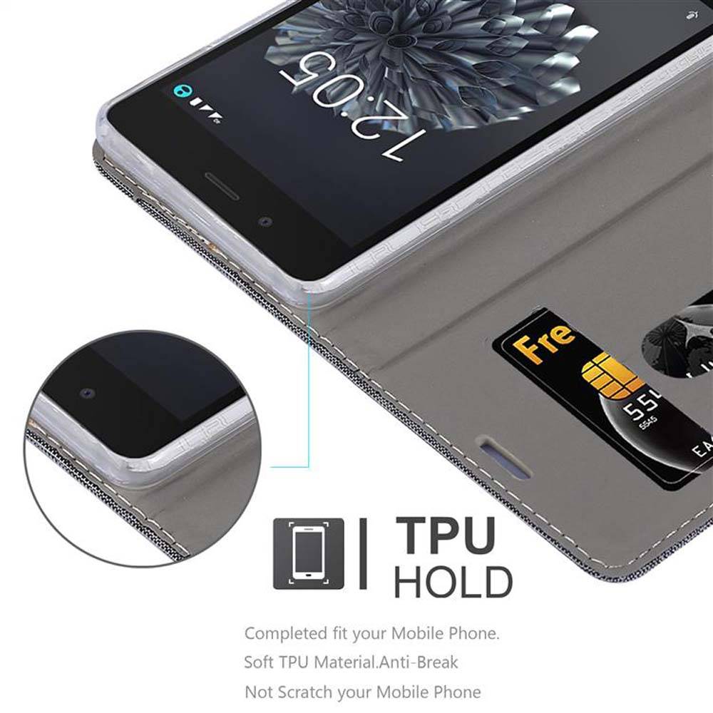 Cadorabo Hülle für BQ Aquaris X5 Schutzhülle in Grau Handy Hülle Etui Book Case Cover
