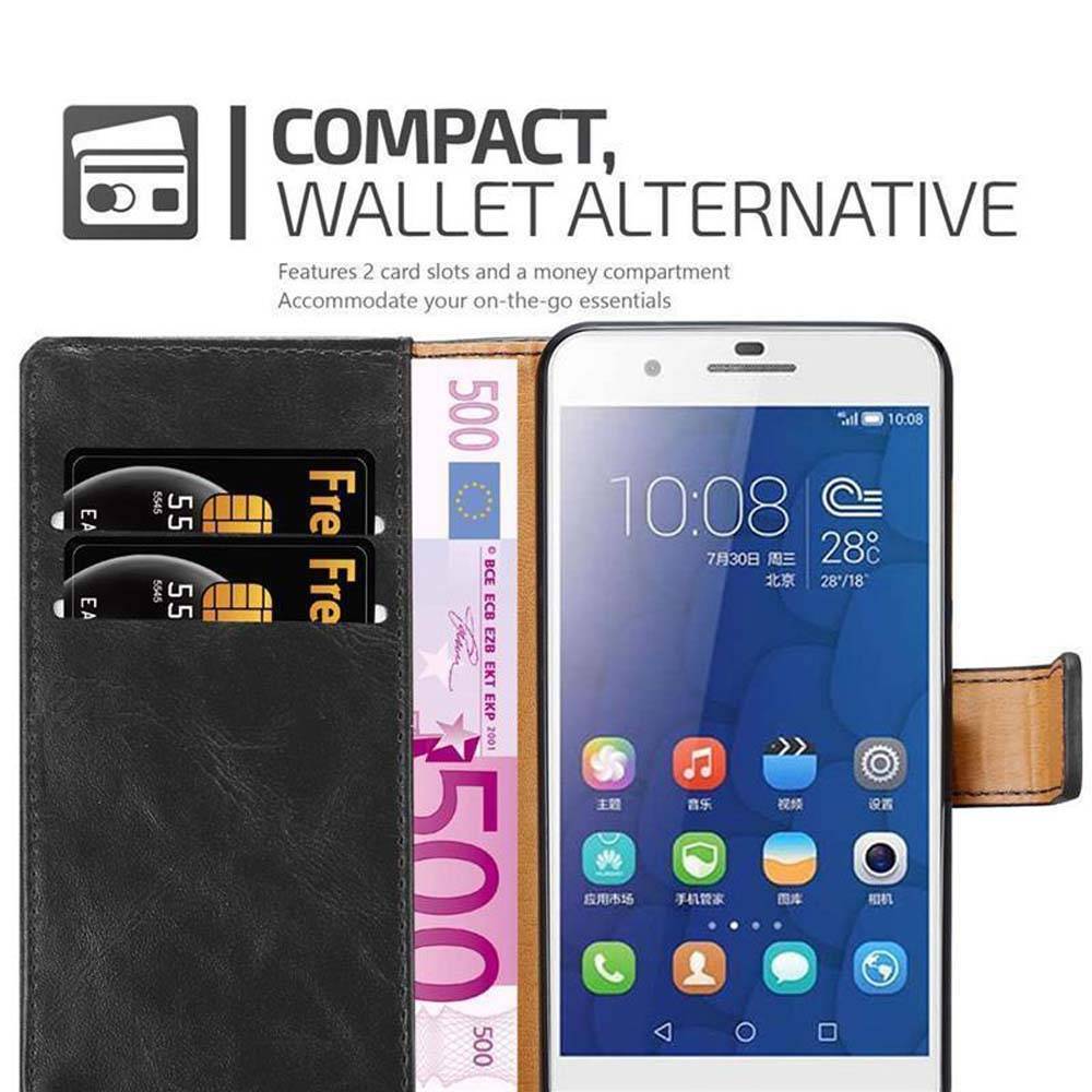Cadorabo Hülle für Honor 6 PLUS Schutzhülle in Schwarz Handyhülle Book Tasche Case Etui Luxury