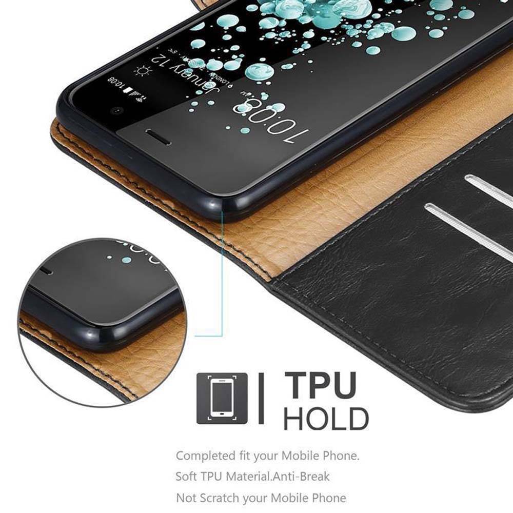 Cadorabo Hülle für HTC U PLAY Schutzhülle in Schwarz Handyhülle Book Tasche Case Etui Luxury