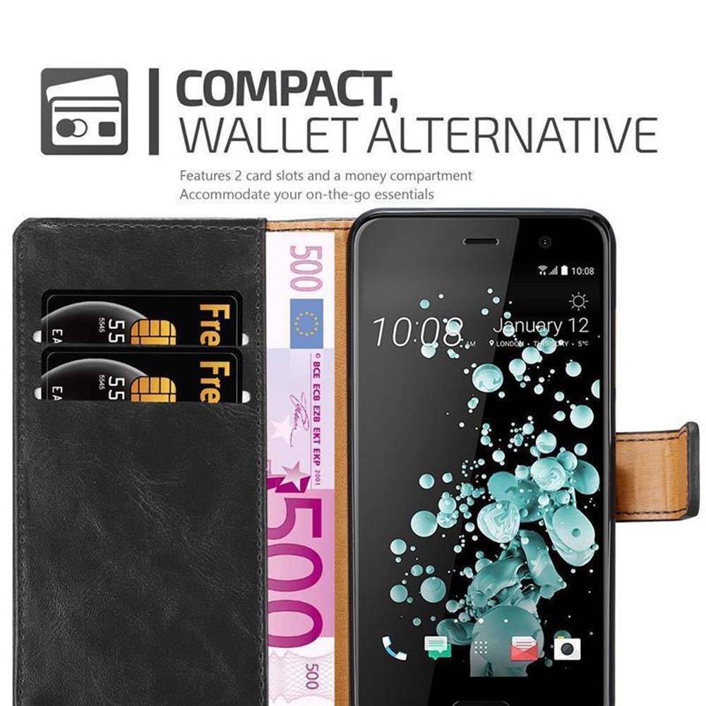 Cadorabo Hülle für HTC U PLAY Schutzhülle in Schwarz Handyhülle Book Tasche Case Etui Luxury