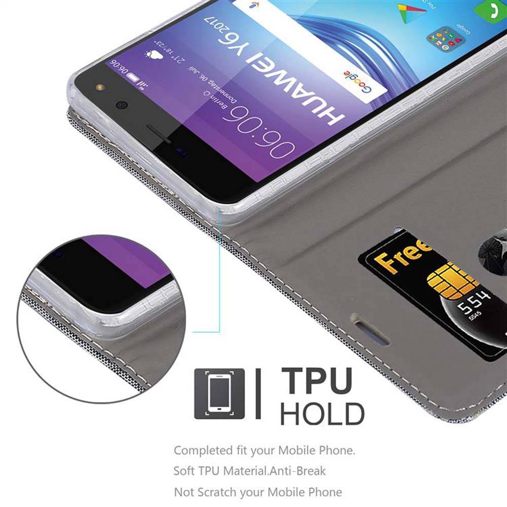 Cadorabo Hülle für Huawei Y5 2017 / Y6 2017 Schutzhülle in Grau Handy Hülle Etui Book Case Cover