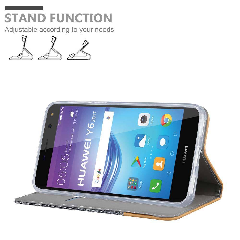 Cadorabo Hülle für Huawei Y5 2017 / Y6 2017 Schutzhülle in Grau Handy Hülle Etui Book Case Cover