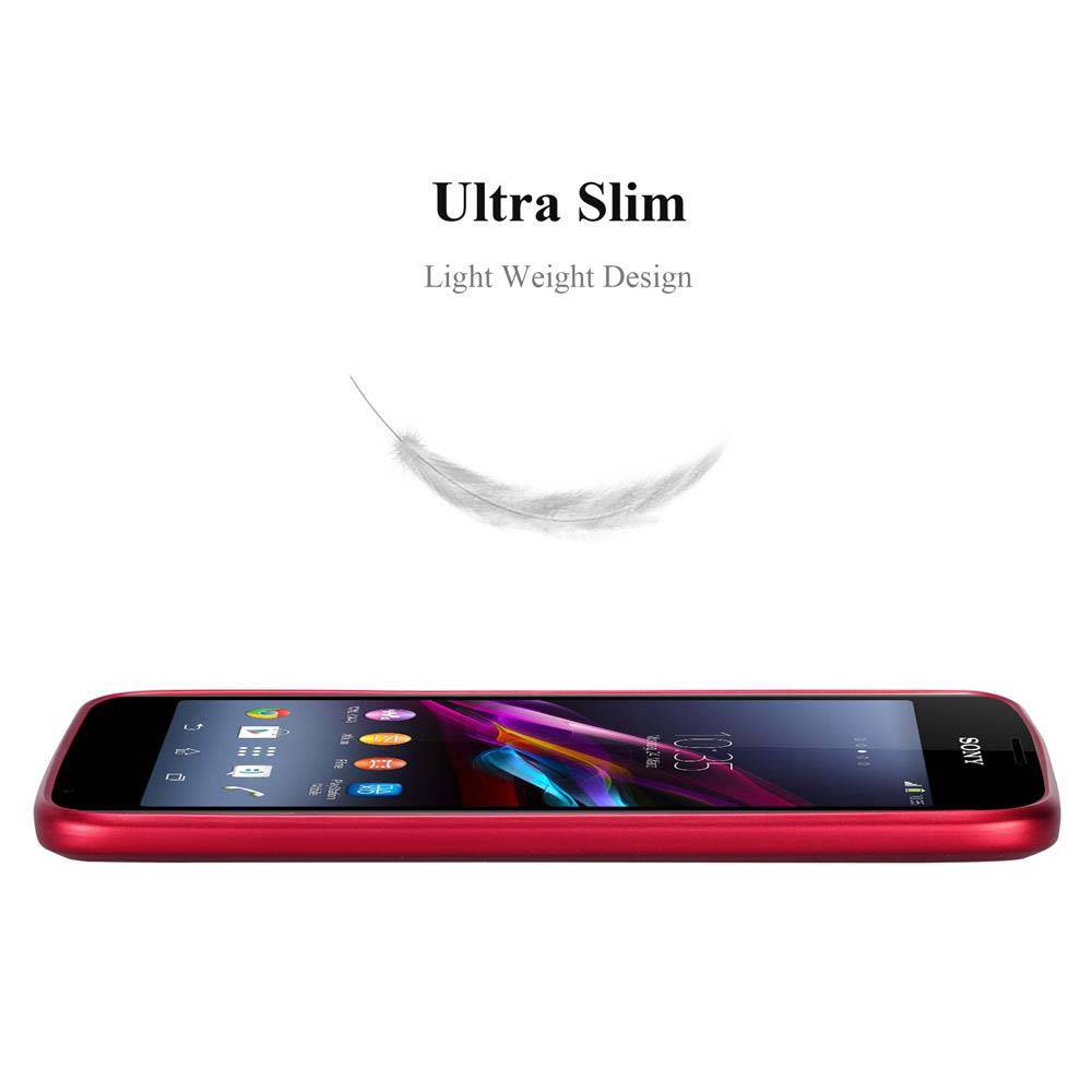 Cadorabo Schutzhülle für Sony Xperia E1 Hülle in Rot Handyhülle TPU Silikon Etui Cover Case