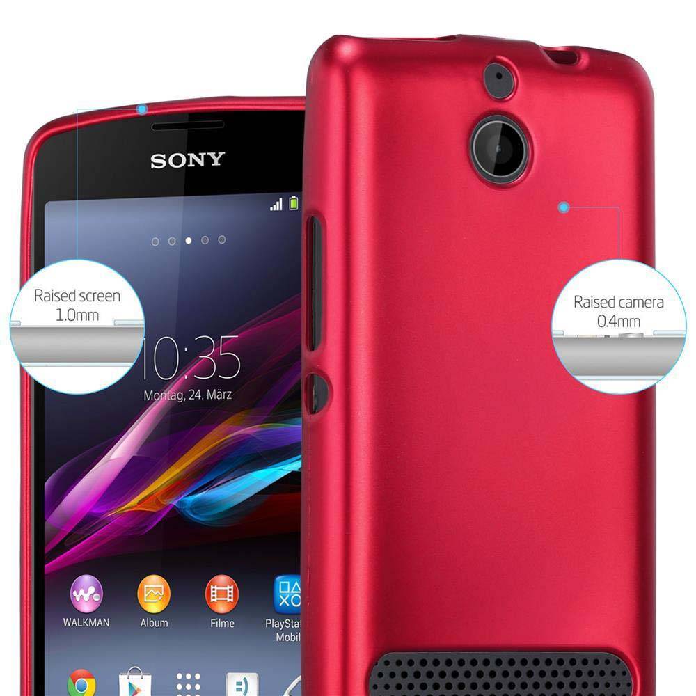 Cadorabo Schutzhülle für Sony Xperia E1 Hülle in Rot Handyhülle TPU Silikon Etui Cover Case