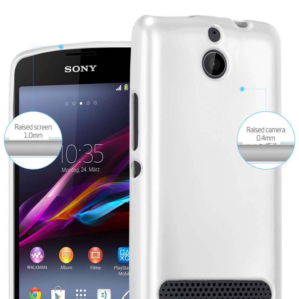 Cadorabo Schutzhülle für Sony Xperia E1 Hülle in Silber Handyhülle TPU Silikon Etui Cover Case