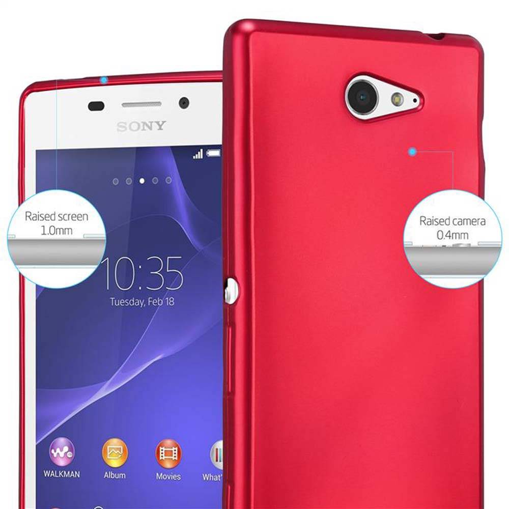 Cadorabo Schutzhülle für Sony Xperia M2 / M2 AQUA Hülle in Rot Handyhülle TPU Silikon Etui Cover Case