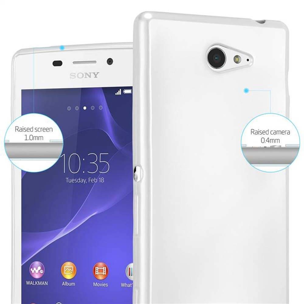 Cadorabo Hülle für Sony Xperia M2 / M2 Aqua Hülle in METALLIC SILBER - Handyhülle aus TPU Silikon - Silikonhülle Schutzhülle Ultra Slim Soft Bac