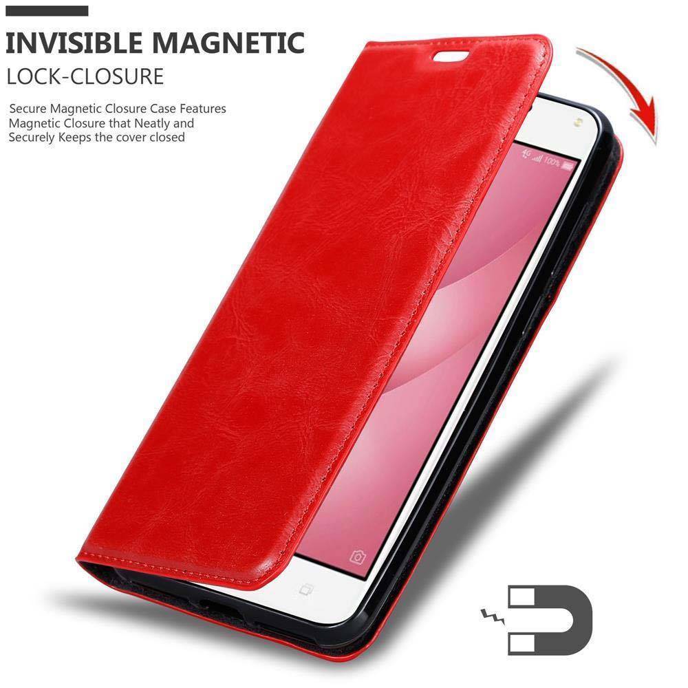 Cadorabo Hülle für Asus ZenFone 4 MAX (5.2 Zoll) Schutz Hülle in Rot Handyhülle Etui Case Cover Magnetverschluss