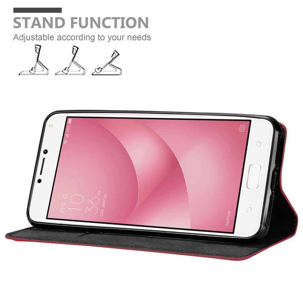 Cadorabo Hülle für Asus ZenFone 4 MAX (5.2 Zoll) Schutz Hülle in Rot Handyhülle Etui Case Cover Magnetverschluss