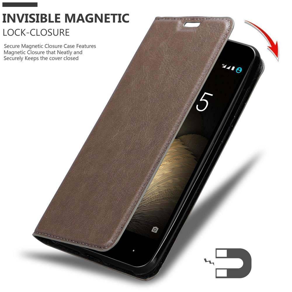 Cadorabo Hülle für BQ Aquaris U PLUS Schutz Hülle in Braun Handyhülle Etui Case Cover Magnetverschluss