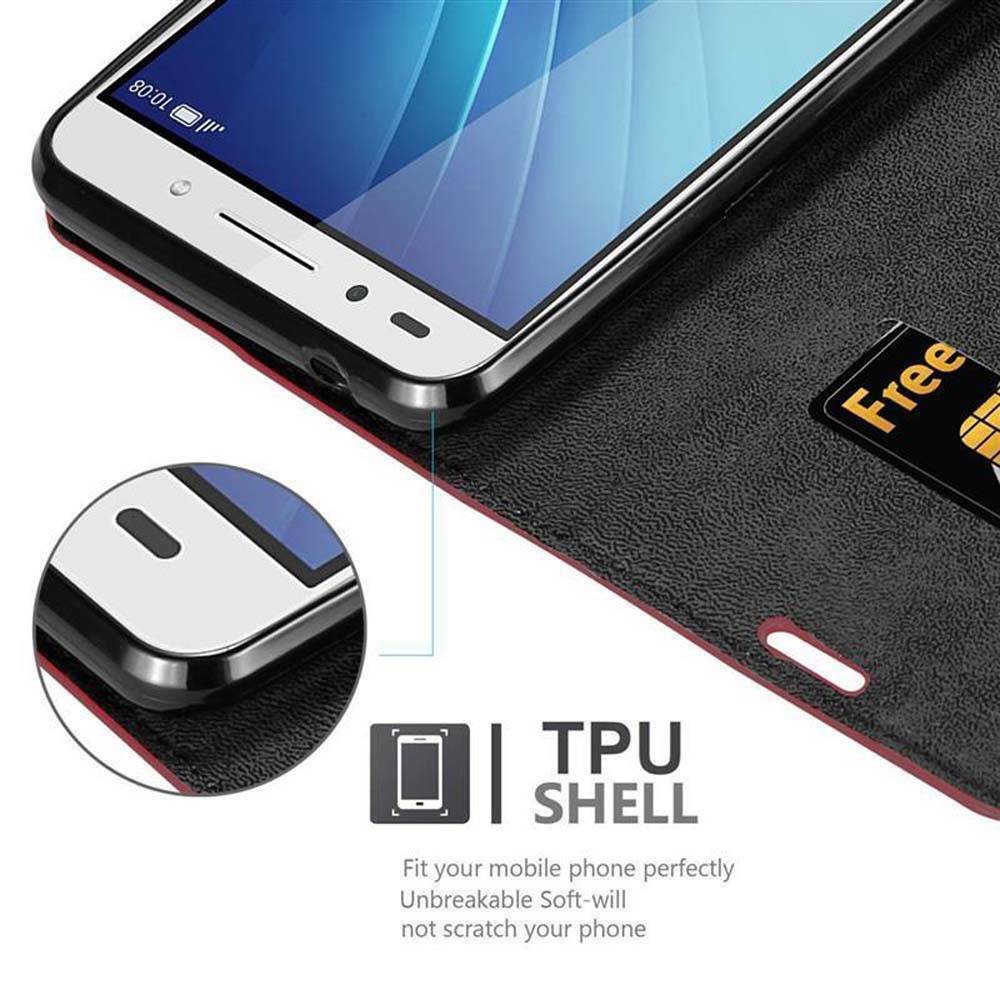 Cadorabo Hülle für Honor 7 Schutz Hülle in Rot Handyhülle Etui Case Cover Magnetverschluss