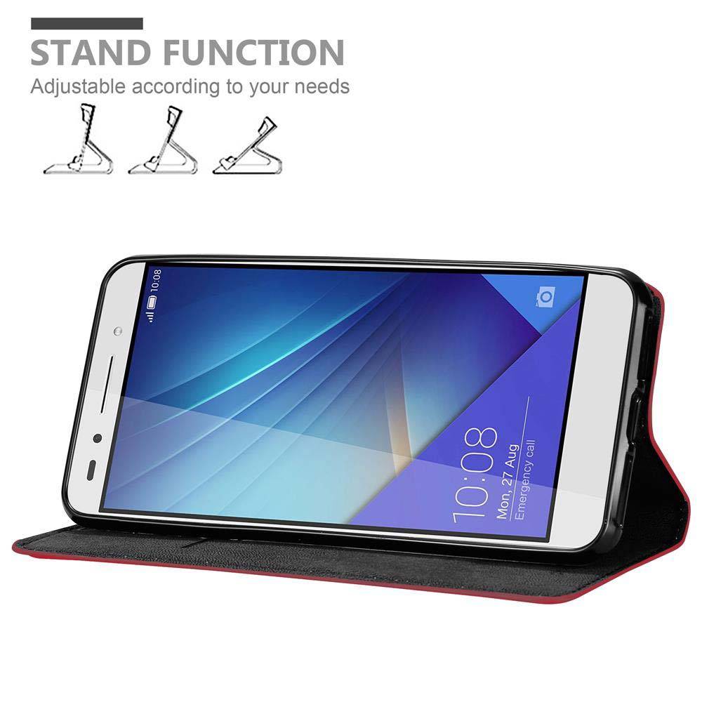 Cadorabo Hülle für Honor 7 Schutz Hülle in Rot Handyhülle Etui Case Cover Magnetverschluss