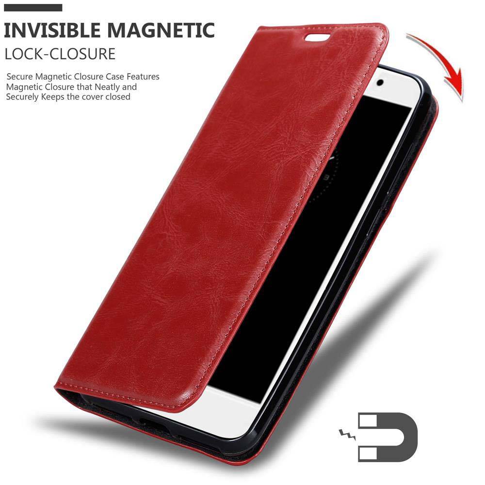 Cadorabo Hülle für Huawei Enjoy 7 PLUS Schutz Hülle in Rot Handyhülle Etui Case Cover Magnetverschluss