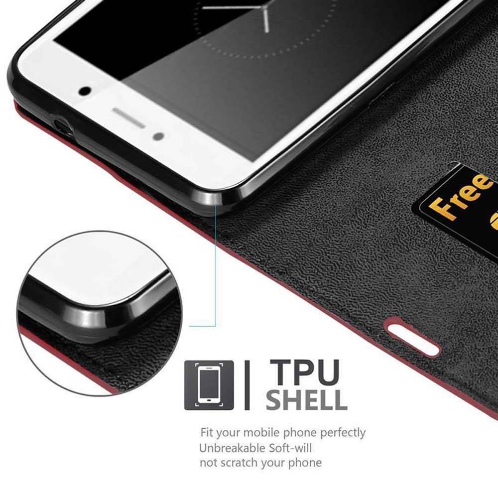 Cadorabo Hülle für Huawei Enjoy 7 PLUS Schutz Hülle in Rot Handyhülle Etui Case Cover Magnetverschluss