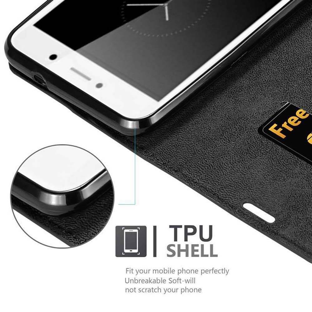 Cadorabo Hülle für Huawei Enjoy 7 PLUS Schutz Hülle in Schwarz Handyhülle Etui Case Cover Magnetverschluss
