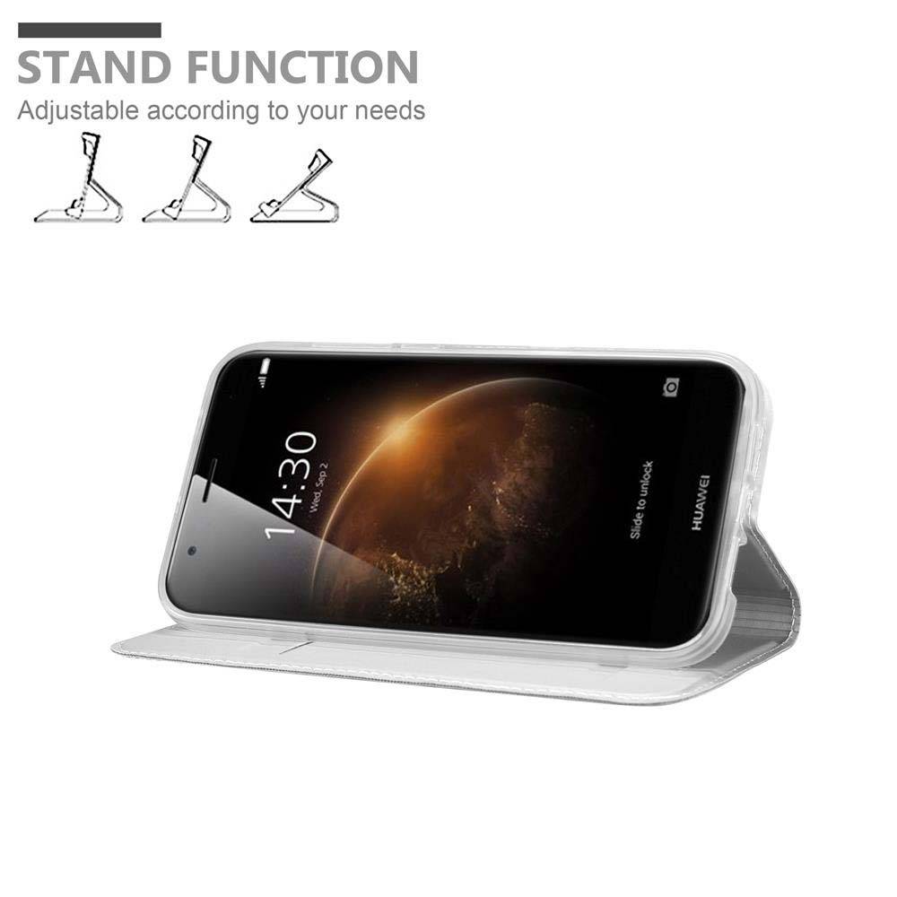 Cadorabo Handyhülle für Huawei ASCEND G7 PLUS / G8 / GX8 Schutz Hülle in Silber Cover Etui Book Case Booklet