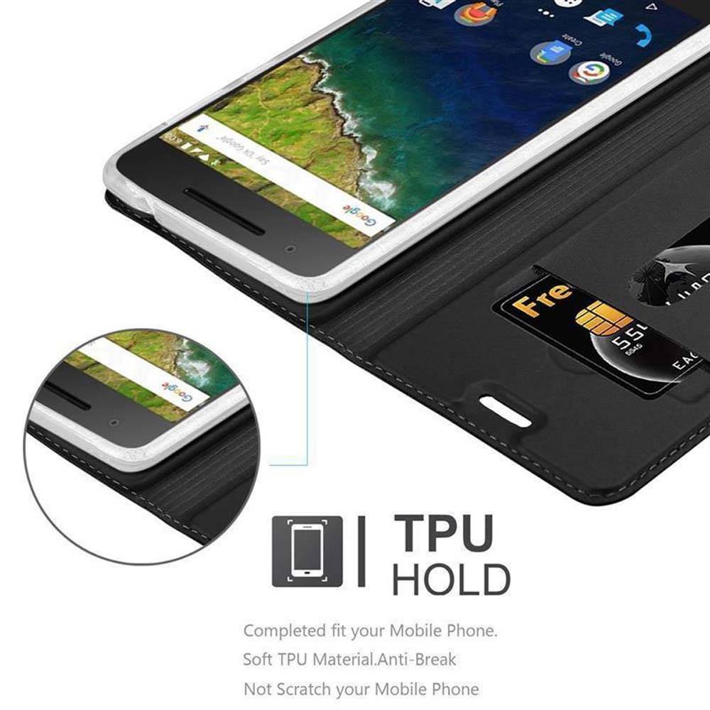 Cadorabo Handyhülle für Huawei Google NEXUS 6P Schutz Hülle in Schwarz Cover Etui Book Case Booklet