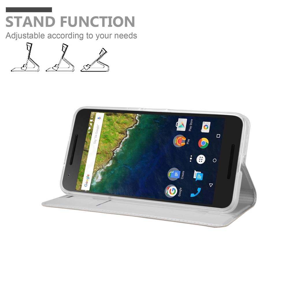 Cadorabo Handyhülle für Huawei Google NEXUS 6P Schutz Hülle in Silber Cover Etui Book Case Booklet