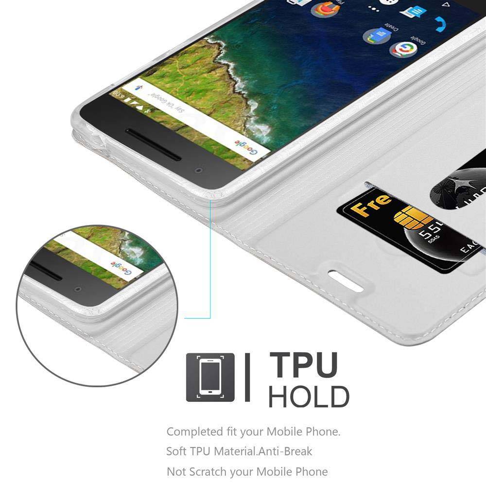 Cadorabo Handyhülle für Huawei Google NEXUS 6P Schutz Hülle in Silber Cover Etui Book Case Booklet