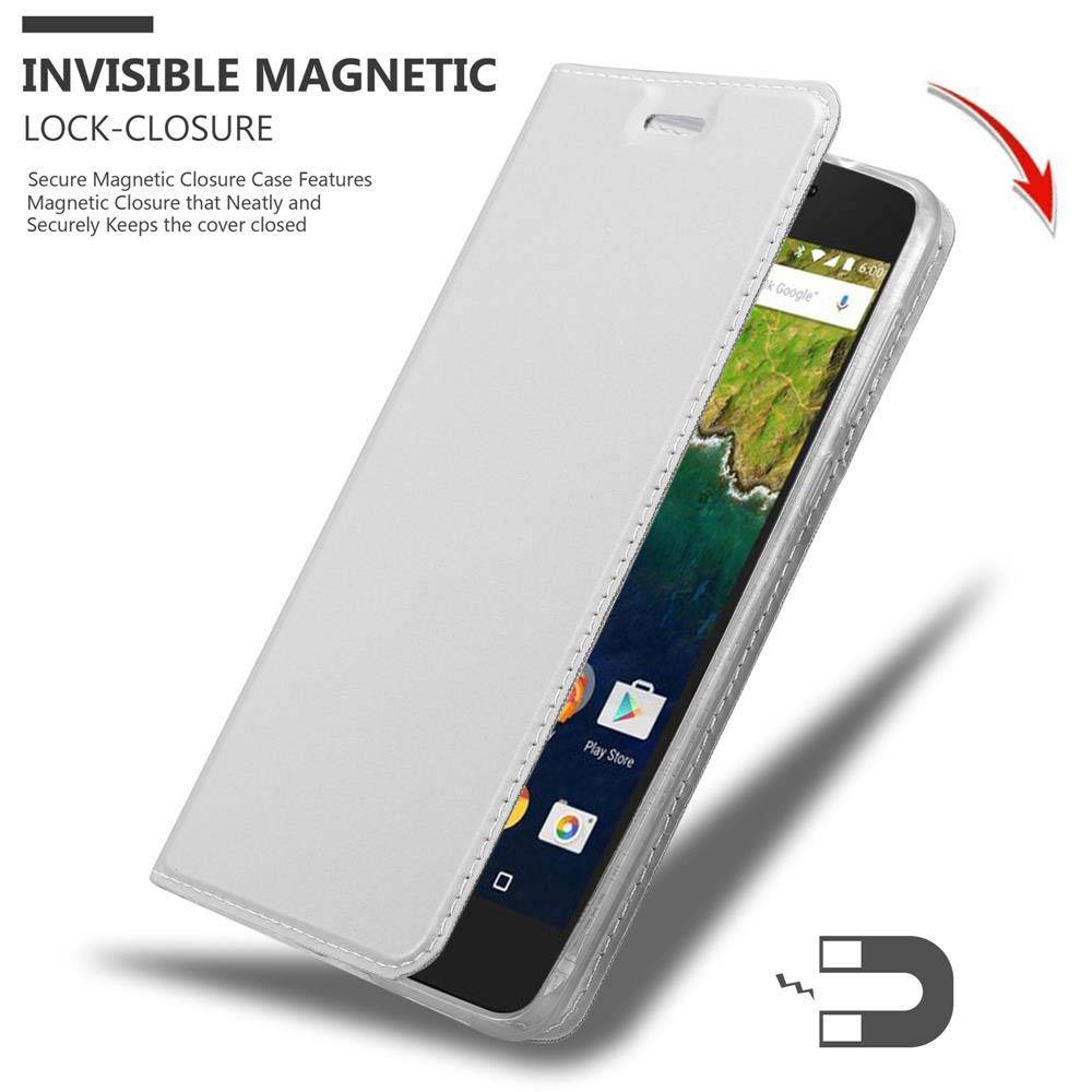 Cadorabo Handyhülle für Huawei Google NEXUS 6P Schutz Hülle in Silber Cover Etui Book Case Booklet