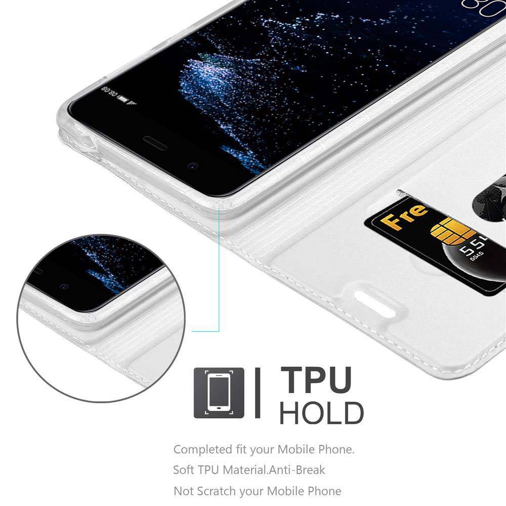 Cadorabo Handyhülle für Huawei P10 PLUS Schutz Hülle in Silber Cover Etui Book Case Booklet