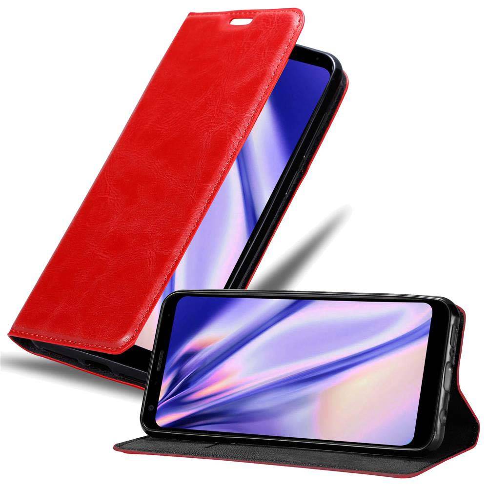 Cadorabo Hülle für LG Q7 / Q7a / Q7+ Schutz Hülle in Rot Handyhülle Etui Case Cover Magnetverschluss