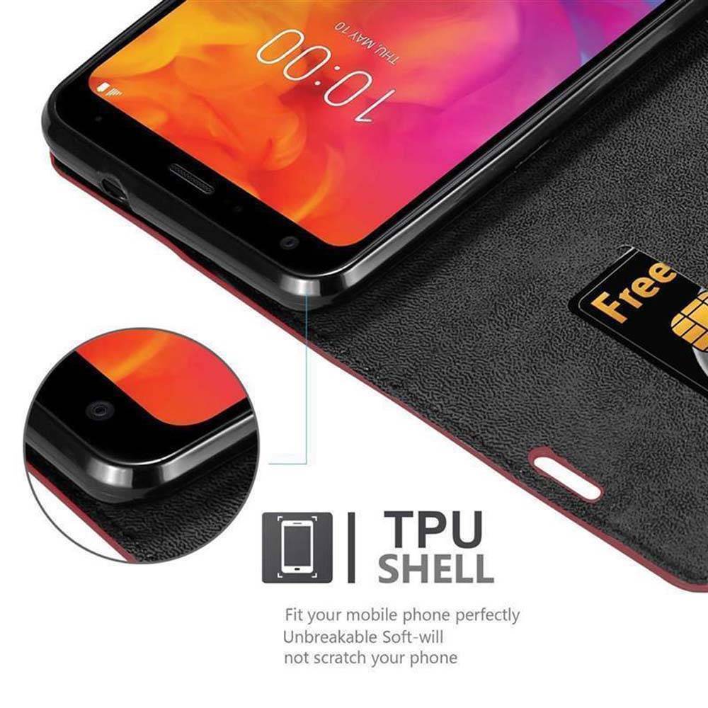 Cadorabo Hülle für LG Q7 / Q7a / Q7+ Schutz Hülle in Rot Handyhülle Etui Case Cover Magnetverschluss