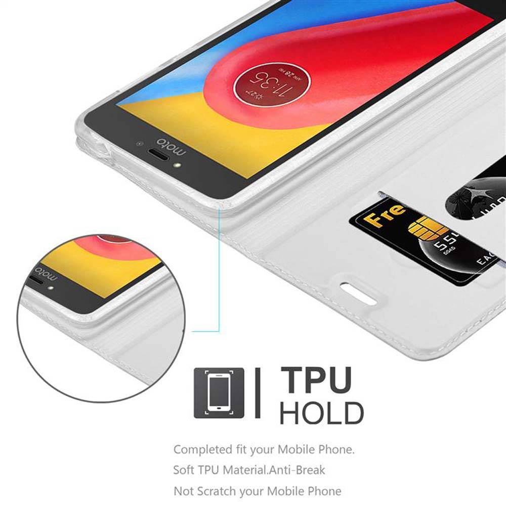 Cadorabo Handyhülle für Motorola MOTO C PLUS Schutz Hülle in Silber Cover Etui Book Case Booklet